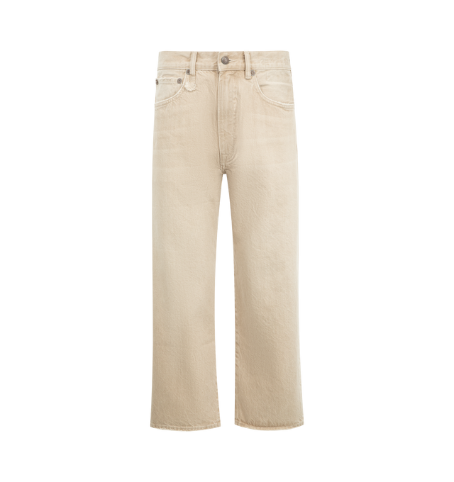 Image 1 of 3 - NEUTRAL - R13 X-BF Jean featuring h a wider, slouchier leg, built with Japanese Khaki denim, 5 pocket style, belt loops at waist and button zip closure. 100% cotton.