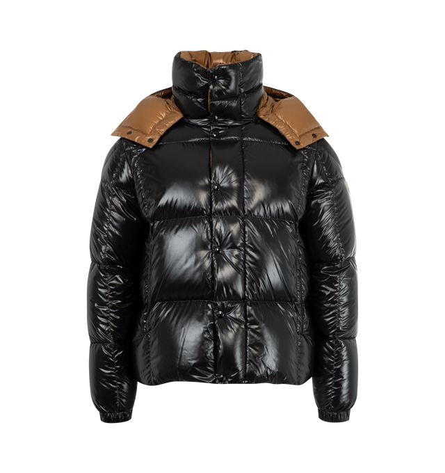 Image 1 of 4 - BLACK - MONCLER Parana Hooded Short Down Jacket featuring nylon laqu lining, down-filled, detachable and adjustable hood, zipper and snap button closure, zipped pockets and hem with drawstring fastening. 100% polyamide/nylon. Padding: 90% down, 10% feather. Made in Romania.