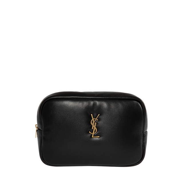 Image 1 of 3 - BLACK - SAINT LAURENT Cosmetic Pouch featuring zip closure, one main compartment, one zip pocket and grosgrain lining. 8.3 X 5.5 X 2.6 inches. 80% lambskin, 20% metal. 