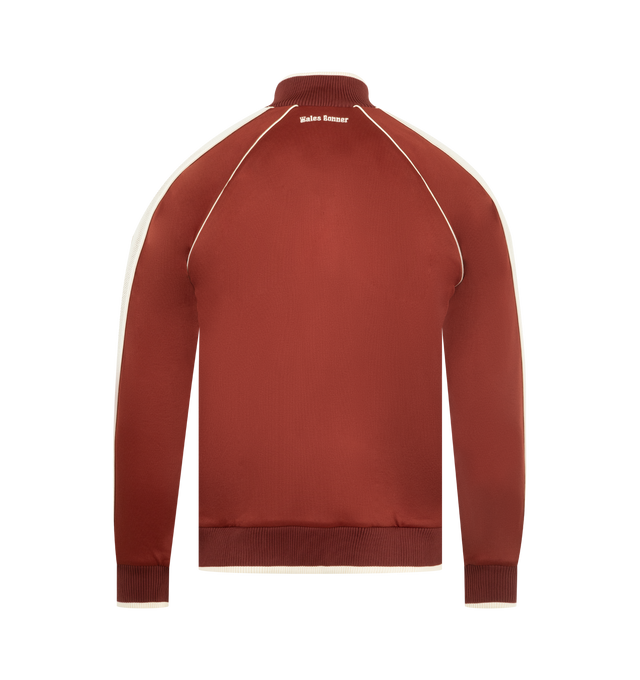 Image 2 of 3 - ORANGE - WALES BONNER Motion Track Top featuring funnel collar, front zip closure, front pockets, embroidered WB at chest and contrast piping. 55% polyester, 45% cotton. Made in Portugal.