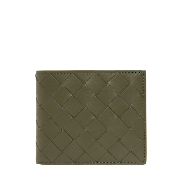 Image 1 of 3 - GREEN - Bi-Fold Wallet featuring intrecciato leather, eight card slots, two bill compartments and two additional pockets. Calfskin. Made in Italy.