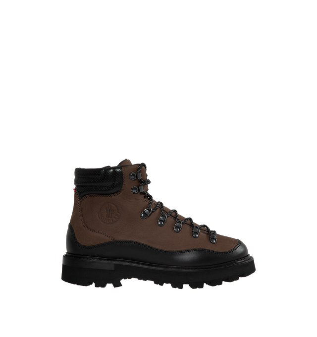 Image 1 of 4 - BROWN - MONCLER Peka Trek Hiking Boots featuring water-repellent nubuck upper, leather insole, lace and zipper closure, leather welt, micro rubber midsole and vibram rubber tread. Made in Italy. 