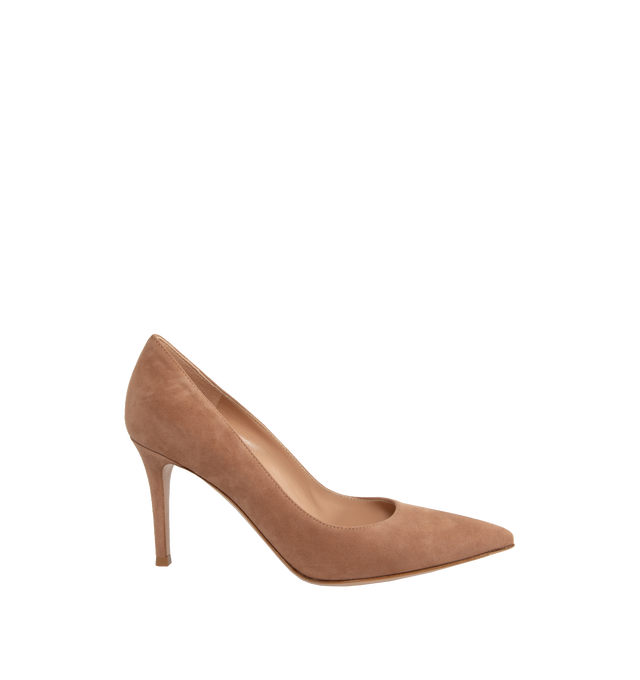 Image 1 of 4 - BROWN - GIANVITO ROSSI Gianvito 85mm Pumps featuring suede upper, point toe, slip-on style, leather lining and leather sole. Made in Italy.