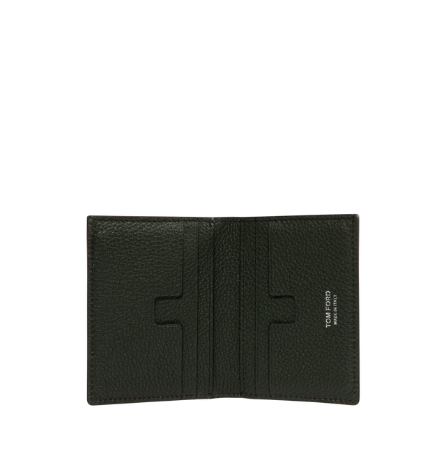 Image 3 of 3 - GREEN - TOM FORD Grain Leather T Line Folding Card Holder featuring T-line architecture, six credit card slots, a central money compartment and embossed with the TOM FORD logo. 7.5 10 cm. 100% leather. Made in Italy.
