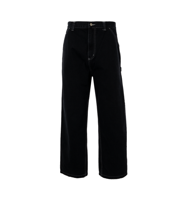 Image 1 of 3 - BLACK - CARHARTT WIP OG Single Knee Pant featuring contrast stitching, logo patch to the rear, belt loops, front button and zip fastening, high waist, wide leg and classic five pockets. 100% cotton.  