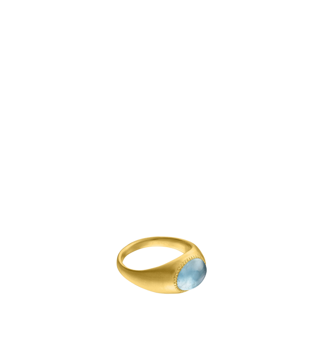 Image 1 of 3 - GOLD - PROUNIS Aquamarine Roz Ring inset with an aquamarine featuring 22K gold. 9mm wide. Hirshleifers offers a range of pieces from this collection in-store. For personal consultation and detailed information about jewelry, please contact our dedicated stylist team at personalshopping@hirshleifers.com. This item may be restricted for online purchase to international clients. For assistance purchasing this item please contact our dedicated stylist team at personalshopping@hirshleifers.com.