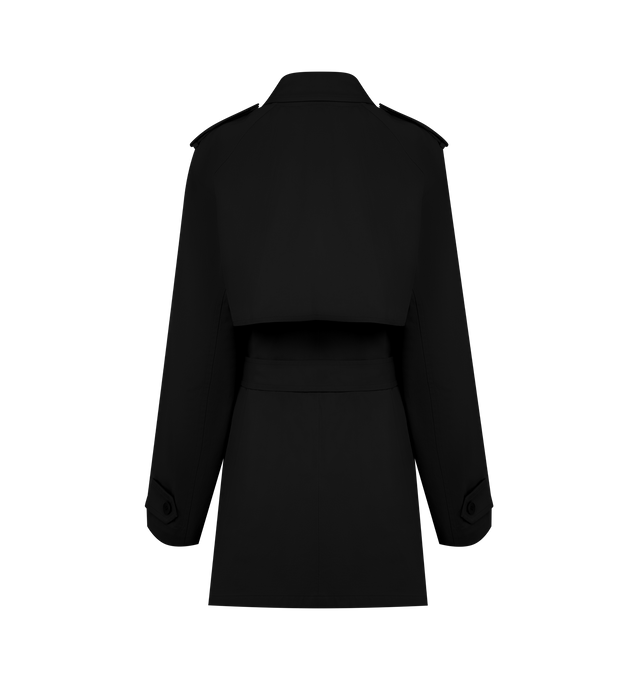 Image 2 of 3 - BLACK - THE ROW Usuaia Jacket featuring single-breasted trench coat in double-faced wool and cashmere gabardine with detachable sleeves, slant welt pockets and concealed button closure with removable buckle belt. 100% virgin wool. Made in Italy.