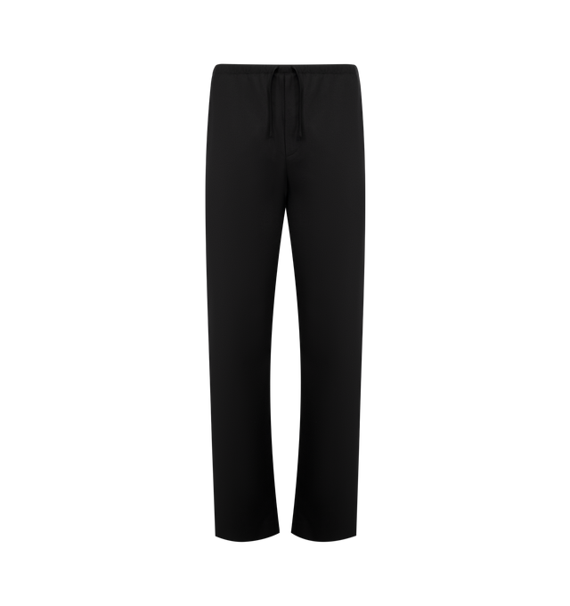Image 1 of 3 - BLACK - THE ROW Xon Pant featuring relaxed pull-on pant in virgin wool flannel with wide, straight leg, elasticated drawstring waist and side seam pockets. 100% wool. Lined in 100% cotton. Made in Italy.