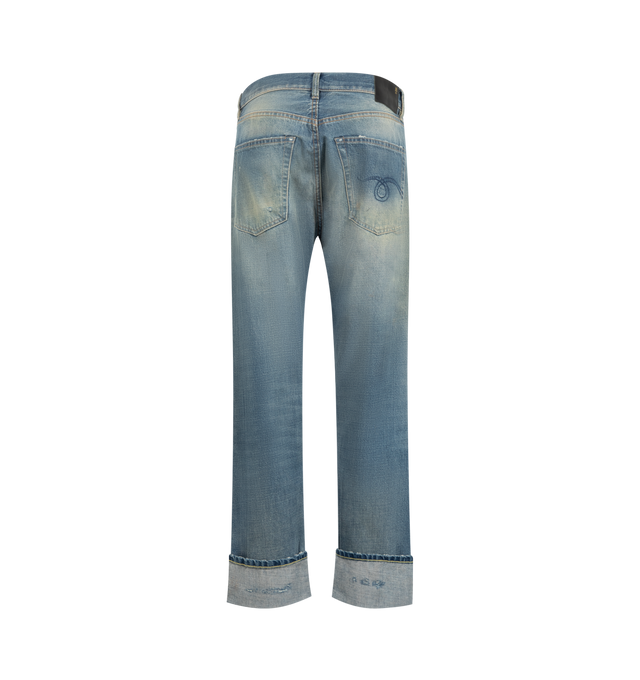 Image 2 of 3 - BLUE - R13 Cuffed Boyfriend Jean is crafted from denim and features the brand's signature relaxed boyfriend silhouette with oversized rolled cuffs. Designed with a mid-rise waist, classic five-pocket construction, and a worn-in wash that enhances its vintage-inspired character. Main Material: Cotton.