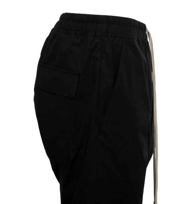 Image 3 of 4 - BLACK - RICK OWENS Drawstring Crop Pants featuring elastic drawstring waist, cropped hem, side slit pockets and back flap pockets. 53% viscose, 47% acetate. 
