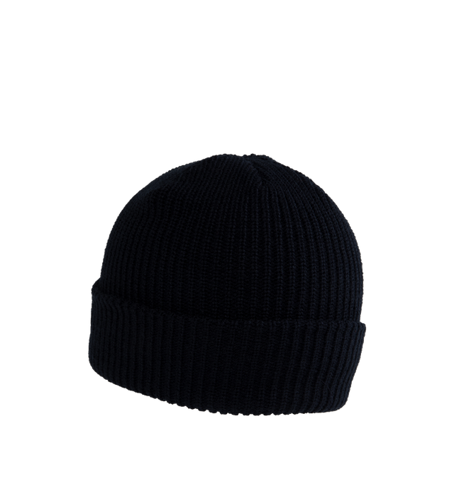 Image 2 of 2 - NAVY - NOAH Core Logo Rib Beanie featuring a foldover cuff detailed with logo embroidery. 100% acrylic. Made in Canada. 