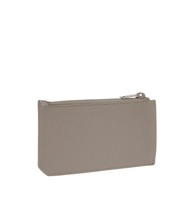 Image 2 of 3 - GREY - SAINT LAURENT GUSSETED ZIP CARD CASE WITH SMALL METAL YSL INITIALS AND 5 CARD SLOTS ON THE FRONT AND SILVER-TOME HARDWARE. DIMENSIONS: 13 X 7,5 X 1 CM / 5.1 X 2.9 X 0.3 INCHES. INTERIOR: ONE ZIP POCKET AND LEATHER LINING.  95% CALFSKIN LEATHER, 5% METAL. MADE IN ITALY. 
