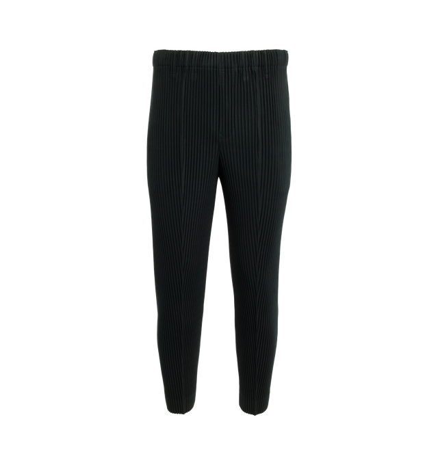 Image 1 of 3 - GREEN - ISSEY MIYAKE COMPLEAT TROUSERS has a slim shape, full-length hem and center seam detail. They include an elastic waistband and two pockets. 100% polyester. 