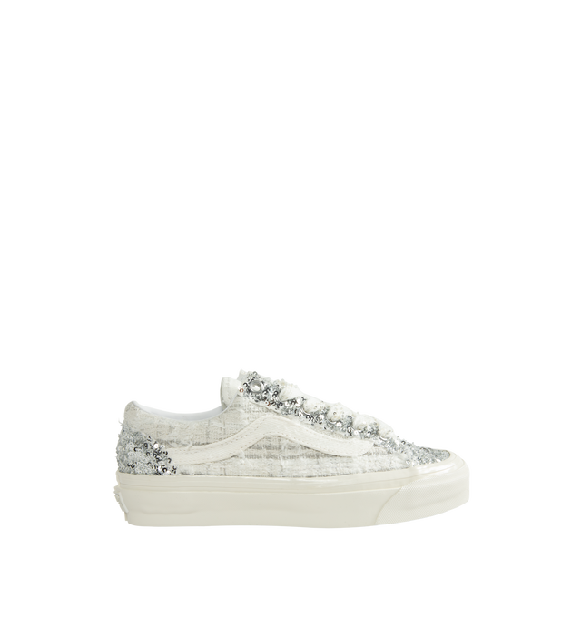 Image 1 of 5 - WHITE - Vans Unisex Premium Old Skool 36 Sneakers are crafted from canvas and feature the iconic low-top silhouette, a lace-up closure, and sequin embellishments. Finished with allover sequin embellishments. Main Material: Canvas Textile. Outsole: Rubber. *Unisex style in men's sizing.