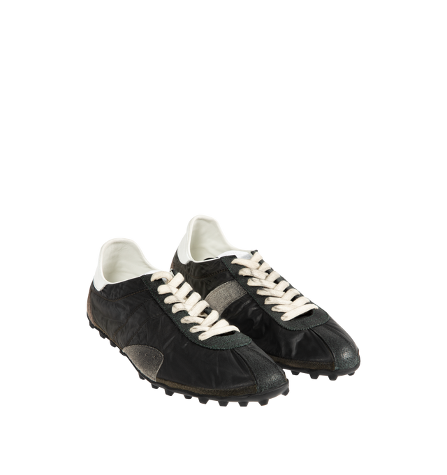 Image 2 of 5 - GREY - MAISON MARGIELA Sprinters Sneakers featuring low-top sneakers in drill cotton with vintage treatment, stripe down the center of the toe area, cleated rubber sole with numerical logo details, logo label on the tab and white stitching at the back. 54% polyester, 46% cotton. 100% calf leather. Made in Italy.