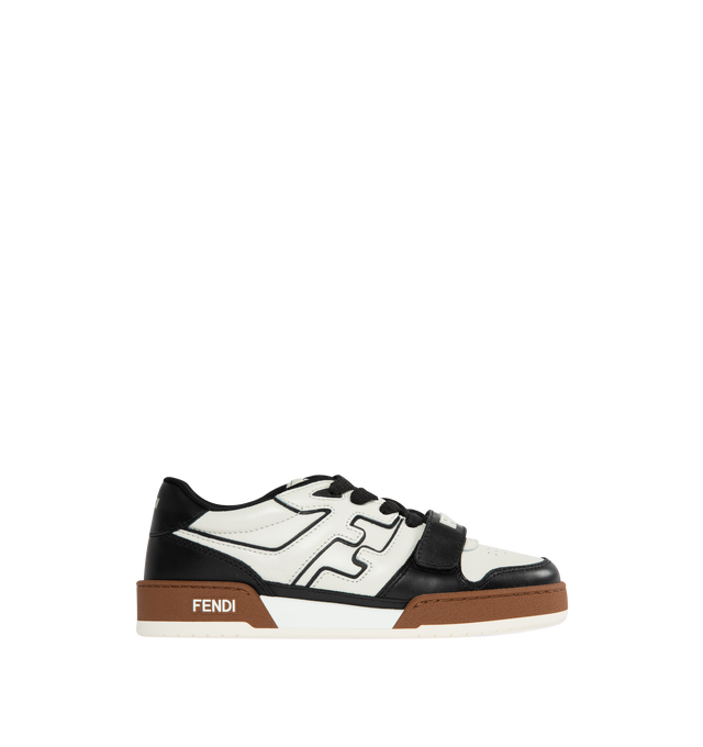 Image 1 of 5 - WHITE - FENDI Match Sneaker featuring low-top, lace-up and strap with Fendi lettering. Rubber sole with Fendi lettering on the side. Made in Italy. 