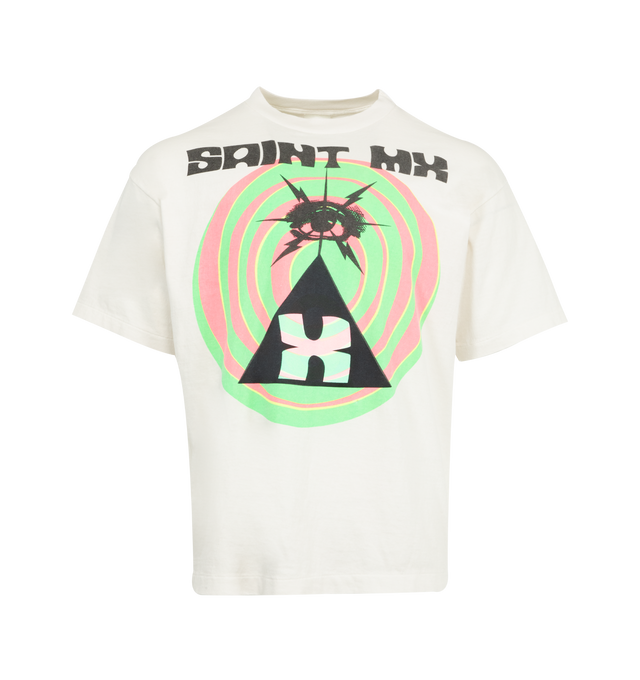 Image 1 of 2 - WHITE - SAINT MICHAEL Saint MX Tee featuring crew neck, short sleeves, relaxed fit and graphic print on front and back. 100% cotton.