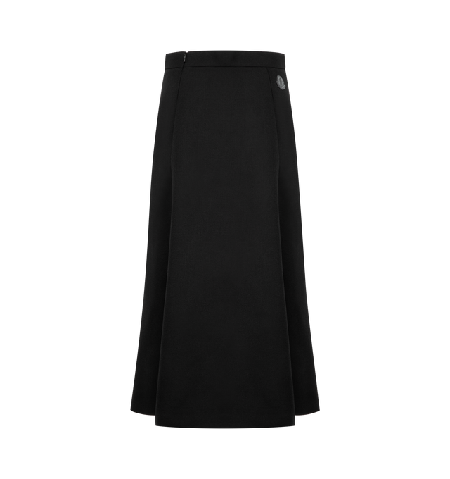 Image 2 of 3 - BLACK - MONCLER Moulin Wool Midi Skirt featuring moulin wool, viscose lining, side zipper closure, side pockets and leather logo patch. 100% virgin wool. Lining: 100% viscose/rayon.