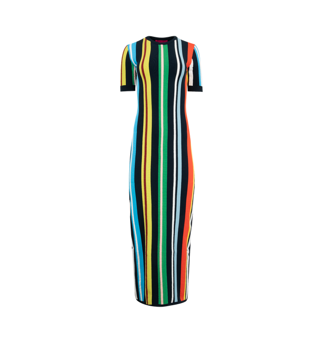 Image 1 of 2 - MULTI - THE ELDER STATESMAN Unrugby Stripe Maxi Dress featuring slim-fit, ankle-length, short sleeves and a seasonal stripe pattern. 70% viscose, 30% polyester. Made in Italy.