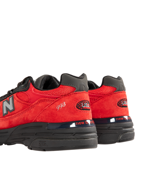 Image 3 of 5 - RED - NEW BALANCE Made in USA 993 Sneaker featuring suede overlays, mesh upper, ABZORB midsole absorbs impact through a combination of cushioning and compression resistance, ACTEVA midsole cushioning delivers versatile, flexible support, reflective accents designed to catch the light?? and full-length rubber outsole with Ndurance rubber heel for added durability.