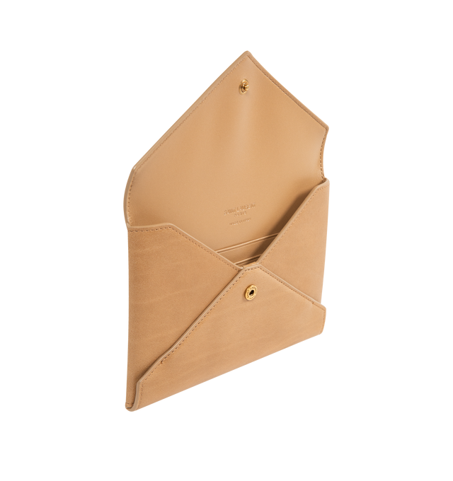 Image 3 of 3 - BROWN - SAINT LAURENT Letter Passport Case in leather featuring passport holder decorated with the SAINT LAURENT PARIS signature, leather lining, bronze-tone hardware and snap-button closure. 6.1" x 4.5" x 0.2". Calfskin. Made in Italy.