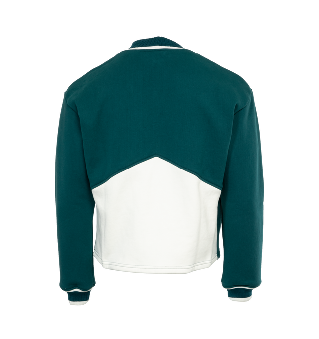 Image 2 of 3 - GREEN - RHUDE R-Patch Terry Cardigan featuring V-neck, long sleeves, two side pockets, contrast band trim and button-front closure.  