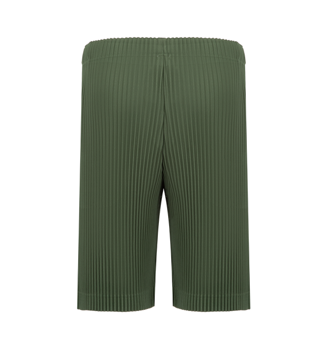 Image 2 of 3 - GREEN - ISSEY MIYAKE Shorts featuring pleated jersey material, quick-drying property, pockets on both sides, a drawcord at the waist and a button-fly design. 100% polyester. Made in Japan.