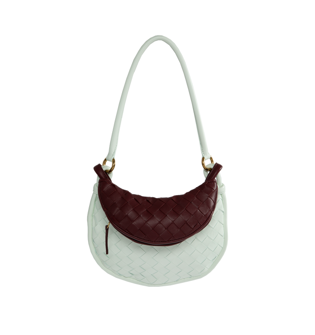 Image 1 of 3 - MULTI - BOTTEGA VENETA Small Gemelli shoulder bag realised with Intrecciato craftsmanship in supple lambskin leather with tubular detachable hadle and additional half-moon pouch handle.  100% Lambskin with calfskin lining and brass-tone hardware. Measures 7.5" tall x 9.7" wide x 2.8" deep with  9.2" handle drop. 