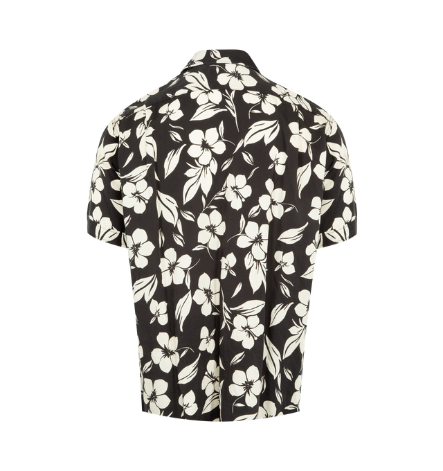 Image 2 of 2 - BLACK - ENGINEERED GARMENTS Camp Shirt featuring short-sleeves, a relaxed open collar, diagonally positioned patch pockets and button closure. 100% cotton. Made in USA.