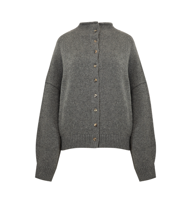 Image 1 of 2 - GREY - KHAITE Nelya Sweater featuring jersey-stitch cardigan, a relaxed fit, ribbing at cuffs and hem and tortoiseshell buttons. 100% cashmere.