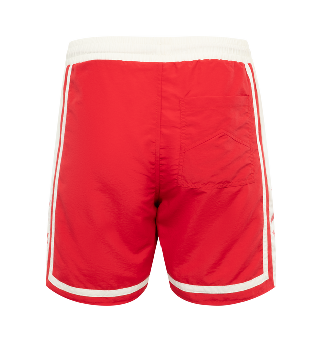 Image 2 of 3 - RED - RHUDE Moonlight Shorts featuring nylon taffeta, drawstring at elasticized waistband, three-pocket styling, vented cuffs, logo graphic printed at outseams and full lyocell twill lining. 100% nylon. Lining: 100% lyocell. Made in United States. 