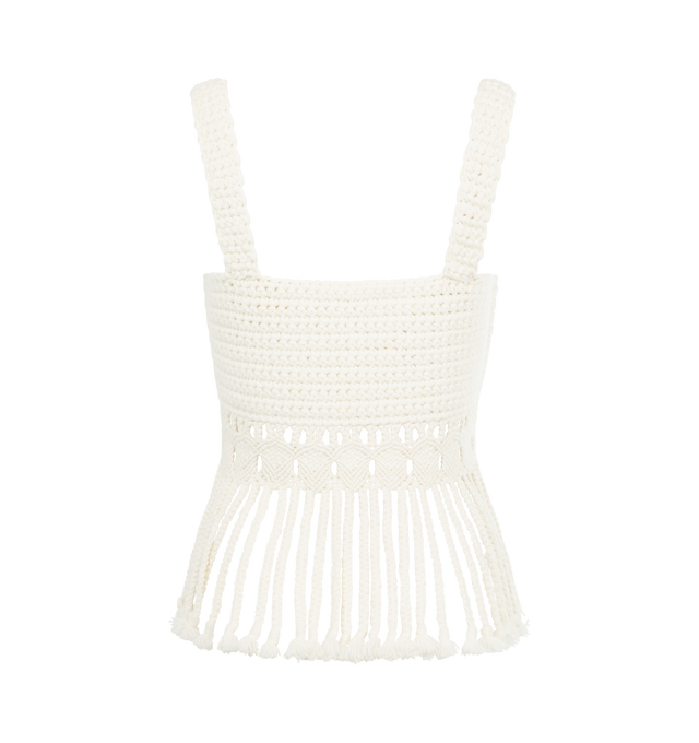 Image 2 of 2 - WHITE - GABRIELA HEARST Lilea Fringe Crochet Top featuring hand-crochet, fringed hem hand knit in macrame pattern, square neck and cropped fit. 70% wool, 30% cashmere.