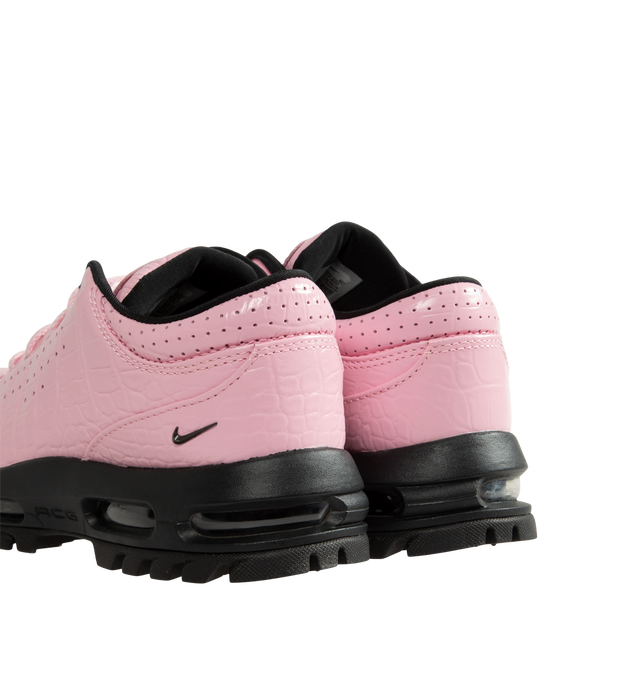 Image 3 of 5 - PINK - Nike Air Max Goadome Low Croc Sneakers are crafted from premium leather upper, a padded collar, perforated accents, debossed branding at the tongue, and an embossed Swoosh at the ankle. Finished with visible Nike Air cushioning and a lugged rubber outsole for enhanced traction, the Air Max Goadome Low blends trail-ready durability with everyday wearability. Main Material: Leather Upper. Cushioning: Nike Air with Visible Air Unit. Outsole: Lugged Rubber.
