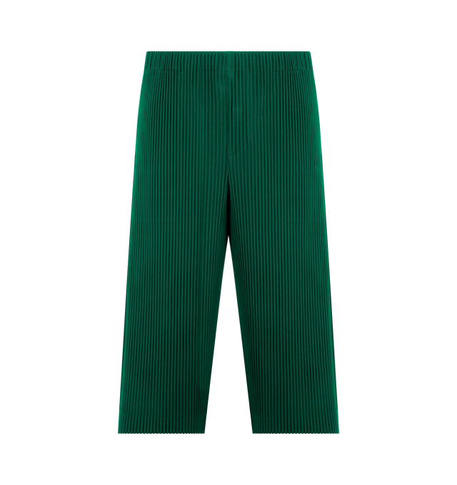 Image 1 of 3 - GREEN - ISSEY MIYAKE Pant featuring mid-length, quick-drying property, relaxed fit, pleats throughout, pockets on both sides, a drawcord at the waist and a button-fly design. 100% polyester. Made In The Philippines.