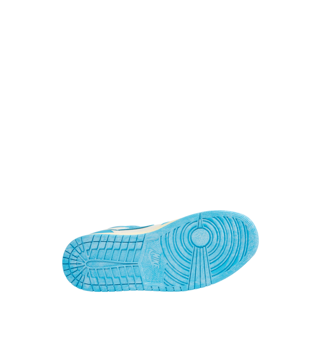 Image 4 of 5 - BLUE - JORDAN Air Jordan 1 Retro High OG Sneaker featuring high-top silhouette, genuine leather upper, classic Wings logo stamped on collar and a stitched-down Swoosh logo for heritage style, encapsulated Air-Sole units and rubber outsole.