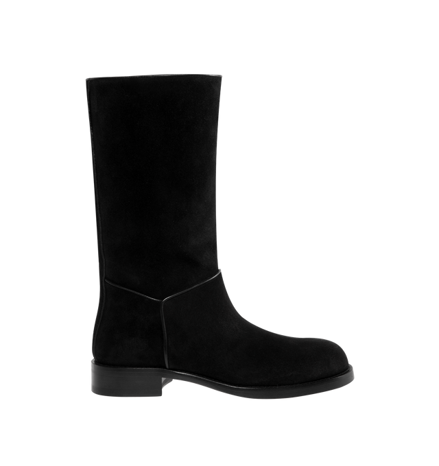 Image 1 of 4 - BLACK - THE ROW Nobilis Riding Boot featuring classic riding boot in silky polished leather with round toe and stacked heel. 1.4 in. heel. 100% calfskin leather. Lined in 100% leather.