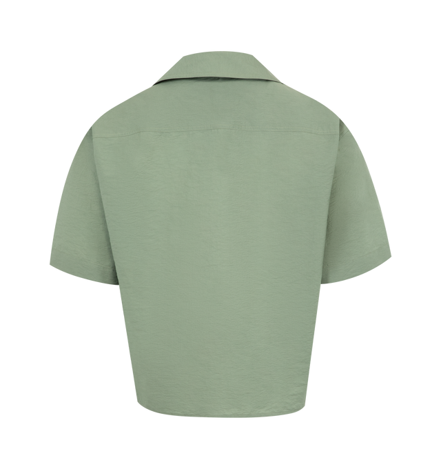 Image 2 of 2 - GREEN - LOEWE PAULA'S IBIZA Short Sleeve Shirt in lightweight textured cotton blend poplin featuring an Anagram crafty embroidery placed on the chest, regular fit, short length, camp collar and button front fastening. Cotton, polyamide. Made in Portugal.