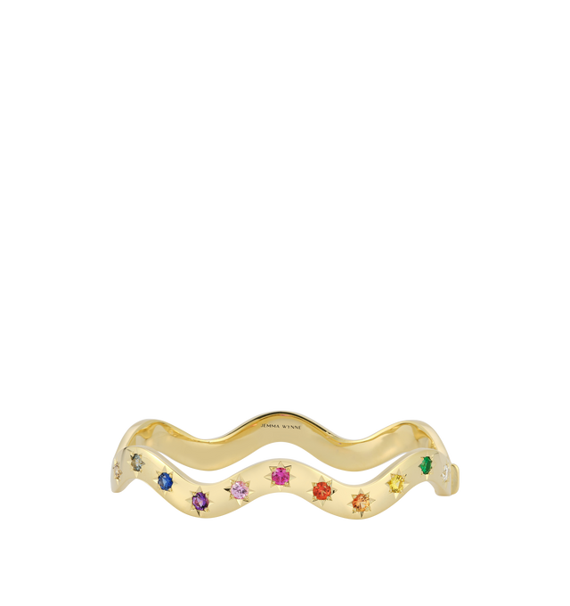 Image 1 of 1 - MULTI - JEMMA WYNNE Anniversary Rainbow Wave Cuff featuring 18k gold, 0.23cts diamond, 0.10cts emerald, 0.75cts sapphire and 0.10cts amethyst. Width-6mm.