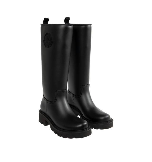 Image 2 of 4 - BLACK - MONCLER Kickstream High Rain Boots featuring PVC and nylon upper, fabric insole, TPU welt, EVA tread, drawstring fastening and waterproof. Calf height 35 cm. Sole height 4 cm. Upper: 100% polyvinyl chloride. Lining: 80% polyamide/nylon, 20% elastane/spandex. Sole: 100% elastodiene. Made in Italy
