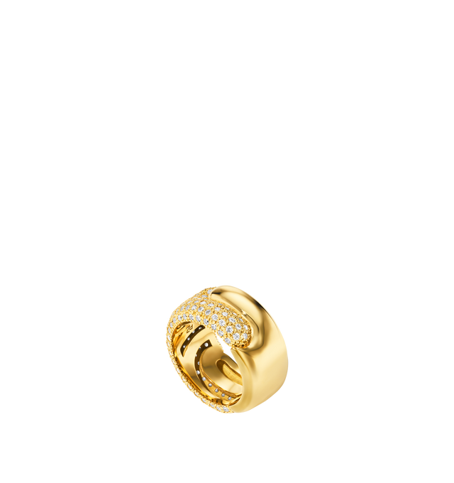 Image 4 of 4 - GOLD - PAMELA ZAMORE Holos Diamond Wide Band featuring two sculptural halves of a piece interlocking to become one. Hand-finished. 18K yellow gold, 11.6g. 2.3ct diamonds. Hirshleifers offers a range of pieces from this collection in-store. For personal consultation and detailed information about jewelry, please contact our dedicated stylist team at personalshopping@hirshleifers.com. This item may be restricted for online purchase to international clients. For assistance purchasing this item p