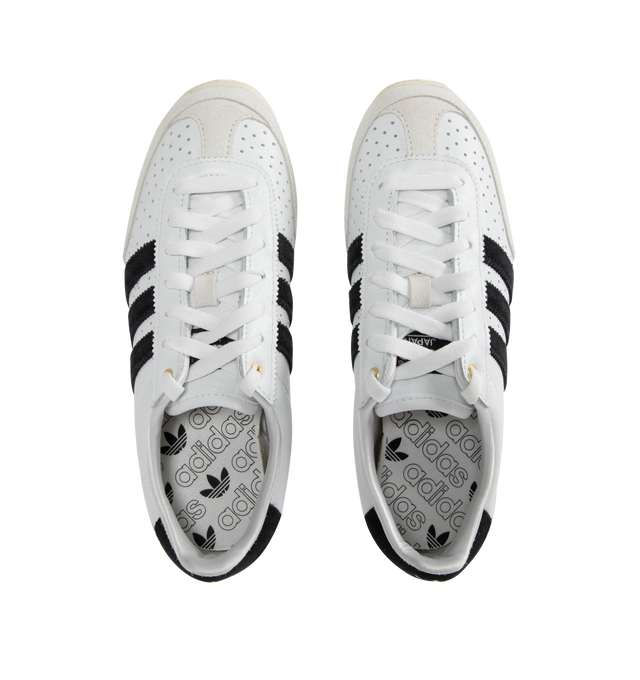 Image 5 of 5 - WHITE - Adidas Japan Sneakers are a lace-up style with leather uppers, EVA midsoles, molded heels, low-profie design, double-stitched T-toes and rubber gum soles.  Reissued vitage design from a 1964 trainer that appeared in a catalog for that year's global sporting event held in Japan. Unisex style in men's sizing.