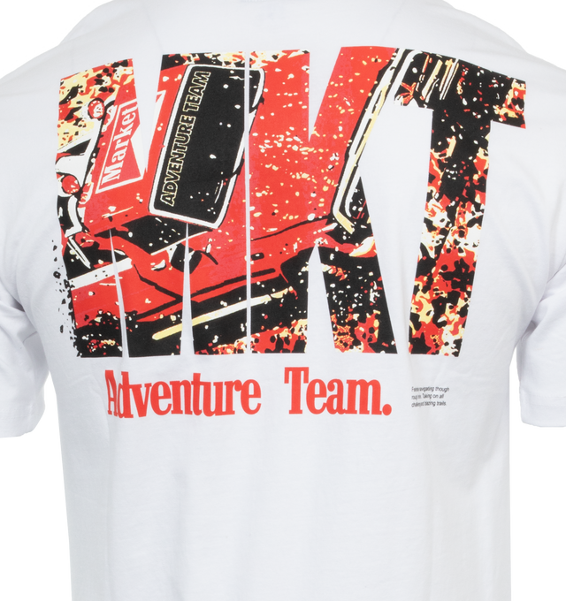 Image 4 of 4 - WHITE - MARKET Adventure Team T-Shirt featuring crewneck, short sleeves, printed branding on front and back and straight hem. 100% cotton.   