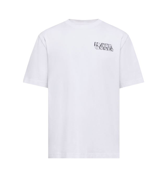 Image 1 of 3 - WHITE - MONCLER T-Shirt featuring crew neck, short sleeves and logo screen print. 100% cotton.