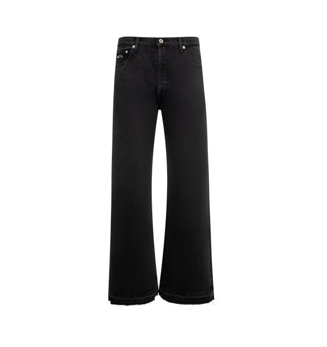 Image 1 of 3 - BLACK - GALLERY DEPT. Melrose Denim Pant featuring baggy fit with a wide leg, 5-pocket design, embroidered GD pin detailing on the coin pocket, debossed tan leather GALLERY DEPT. jacron on the back waistband and released hem. 100% cotton. Made in USA.