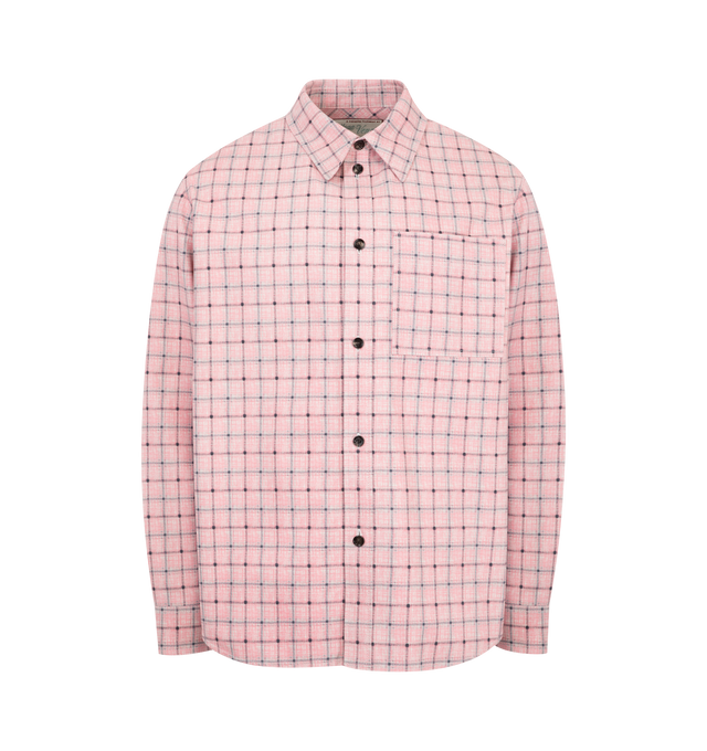Image 1 of 2 - PINK - Bottega Veneta Men's Shirt in printed flannel check leather with button-front closure. 100% calfskin, unlined. Made in Italy.