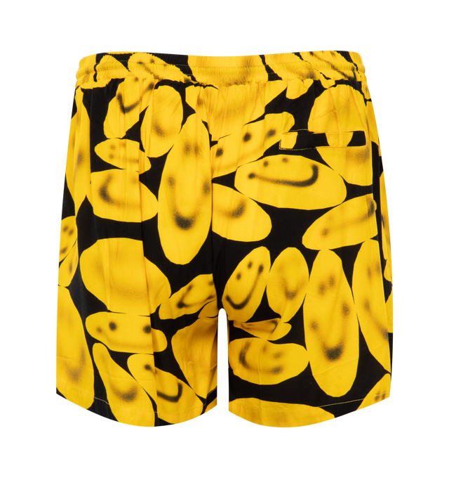 Image 2 of 3 - YELLOW - MARKET Smiley Afterhours Easy Shorts featuring elastic drawstring waistband, side slant pockets and lightweight jersey fabric. 100% rayon. Made in China. 