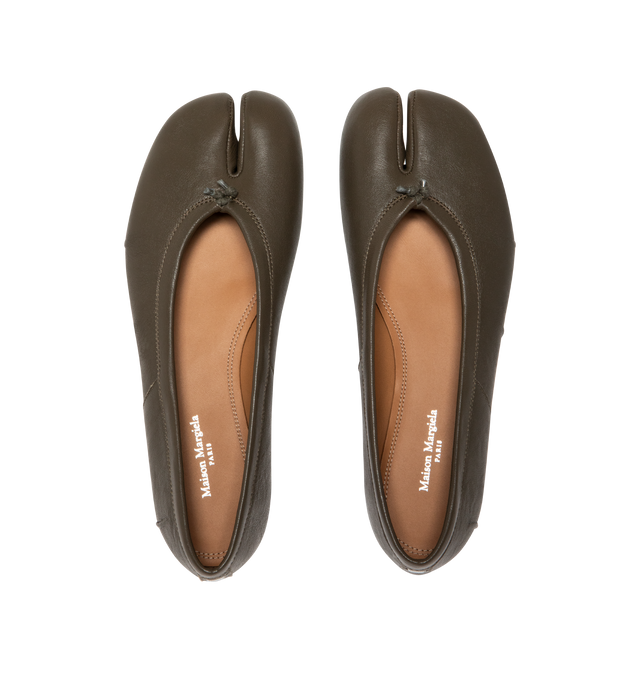 Image 4 of 4 - BROWN - MAISON MARGIELA Tabi Leather Ballerina Flats featuring the label's signature Tabi split-toe design, a knotted shoelace accent, slips on, leather upper and leather sole. Made in Italy.