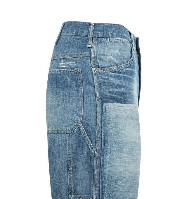 Image 3 of 3 - BLUE - VISVIM Social Sculpture Carpenter Pants DMGD featuring 9oz denim, wide fit, straight leg, high rise and zipper fly. 100% cotton. Made in Japan.