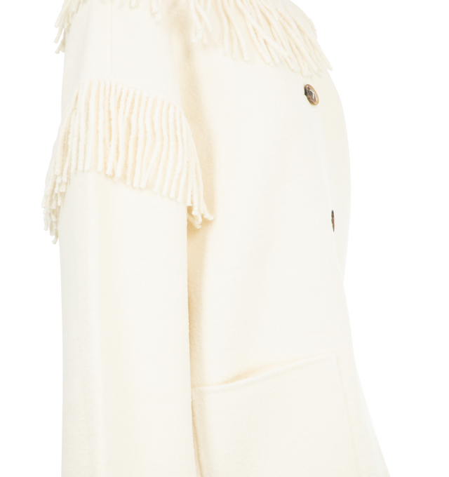 Image 3 of 3 - WHITE - TOTEME Fringed Scarf Jacket featuring an attached scarf, oversized fit, made from heavyweight felt and button fastening. 68% RWS wool, 20% recycled wool, 12% recycled polyester
