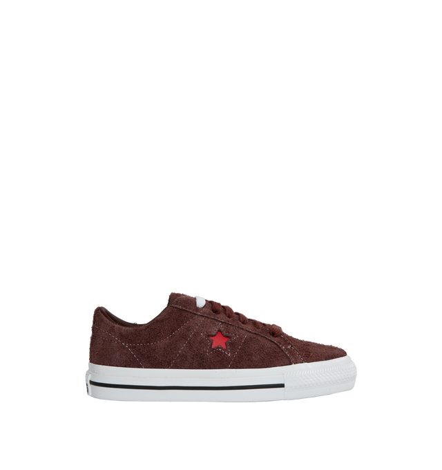 Image 1 of 5 - BROWN - CONVERSE One Star Pro Suede Skate Shoes featuring reinforced stitching throughout, leather One Star logo on sidewalls and strip at the heel, lightly padded leather-lined collar with soft textile lined interior, cushioned insole, Converse traction rubber outsole and Converse logo details throughout. 